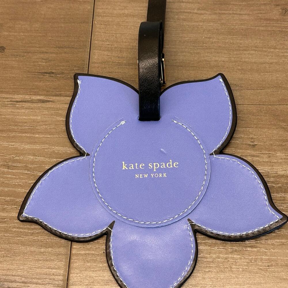 Kate Spade New York Blue Round Vegan Leather Luggage Tag, Durable Suitcase ID